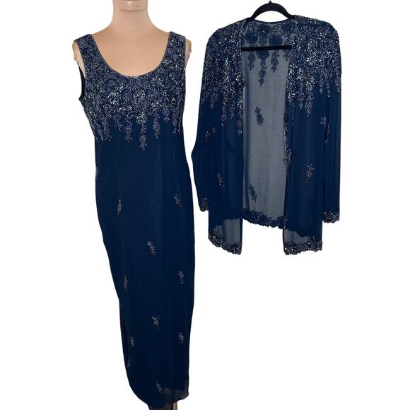 J Kara Evening Gown w Jacket 10/12 Mother Of The Bride Special Occasion Beaded - Picture 1 of 11